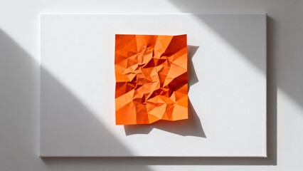 Orange crumpled paper on white canvas