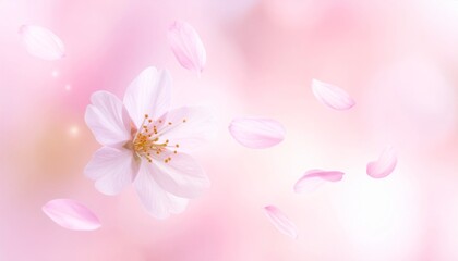 A beautiful spring bouquet of pink tulips with delicate petals rests against a soft floral background in nature