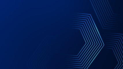 Few big fading hexagons made of light blue lines on blue background. Technology, connection and...