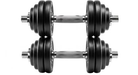 Two Adjustable Dumbbells For Strength Training On Black Background