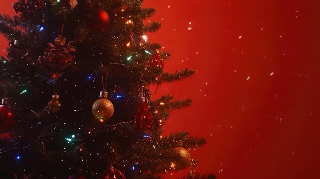 A tiny Christmas tree on a bright red background, perfect for illustrations and designs