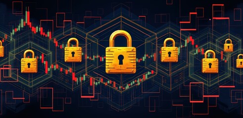 Digital security and financial data protection with padlocks