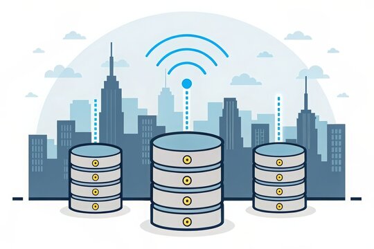 Smart city data storage and connectivity illustration