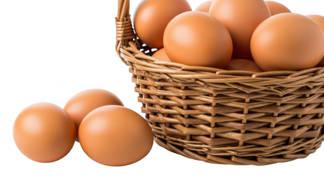Fresh Brown Eggs In Wicker Basket On Black Background