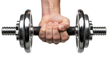 Strong Hand Gripping a Chrome Dumbbell for Fitness Training