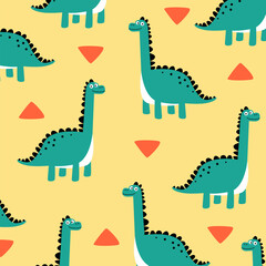green dinosaur brontosaurus cartoon cute vector design for fullprint fabric kids apparel © Rizki