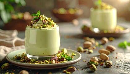 Delightful Pistachio Dessert A Culinary Treat for Sweet Lovers, Garnished with Nuts and Mint