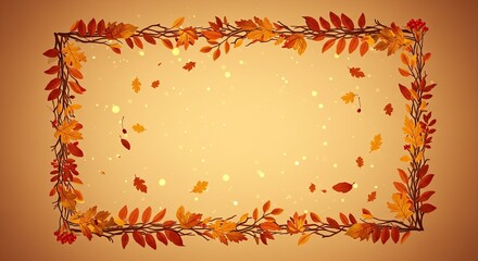 A rectangular frame design featuring autumn leaves and branches, creating a warm and inviting fall-themed border, with scattered leaves and a light beige background.