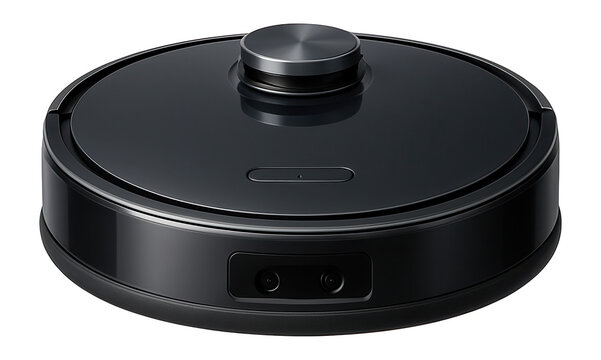A sleek robot vacuum with a soft bumper for easy navigation around furniture.