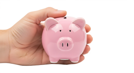 Close up of a Persons Hand Holding a Classic Pink Ceramic Piggy Bank