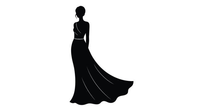 Elegant woman in black evening gown silhouette fashionable formal dress style sophistication glamour