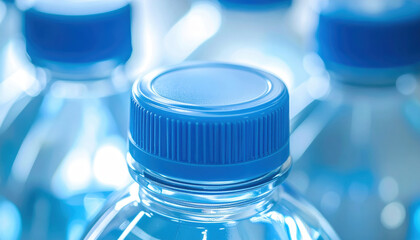 Modern bottling technology provides pure drinking water in plastic bottle. blue cap seals freshness yet highlights global issue of water scarcity and plastic waste