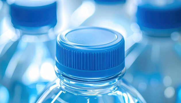 Modern bottling technology provides pure drinking water in plastic bottle. blue cap seals freshness yet highlights global issue of water scarcity and plastic waste