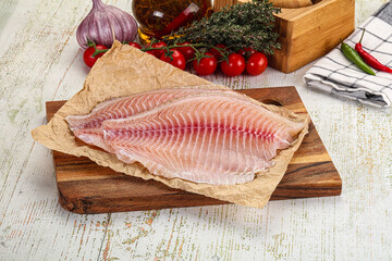 Raw Tilapia fish fillet slice