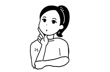Thinking girl illustration (monochrome line art)