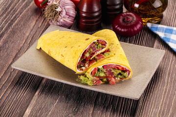 Burrito with tuna and vegetables wrap