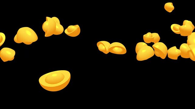 Chinese gold ingot yuan bao. Wealth, prosperity, fortune lucky success. Traditional Chinese New Year culture. 3d render animation available in FullHD and 4K video