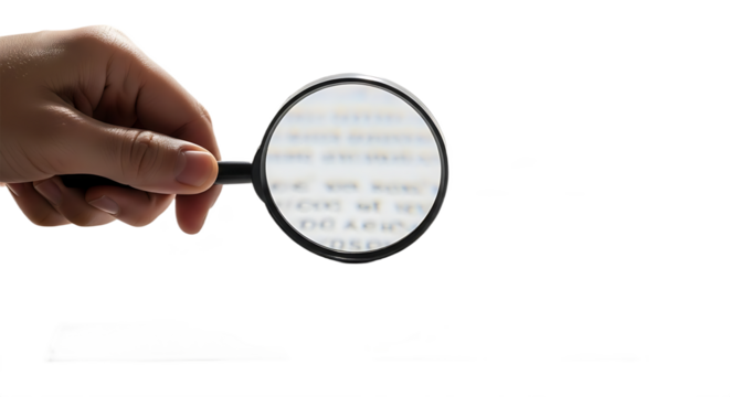 Hand Holding a Magnifying Glass over a Document to Analyze Details
