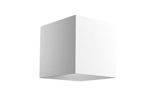 Simple white cube, slightly angled, on a transparent background