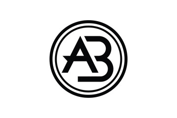 Black and white logo design featuring letters a and b inside double circle