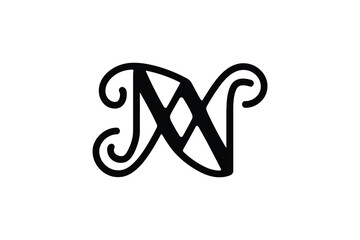 Isolated black monogram design with swirls and diamond shape on white background