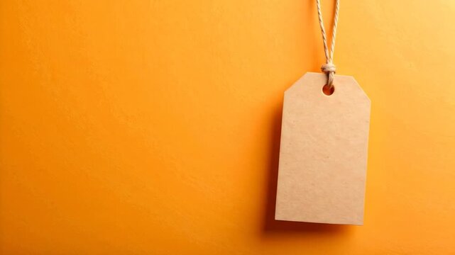Blank price tag hanging from a light orange background