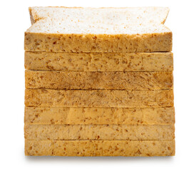 Sliced whole wheat bread loaf isolated on white background , fresh healthy bakery food.