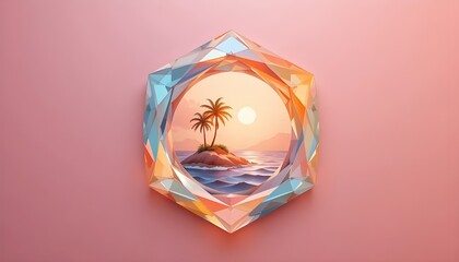 Dreamy sunset on tropical island framed in crystal, perfect for summer travel and vacation vibes. Relaxing seascape
