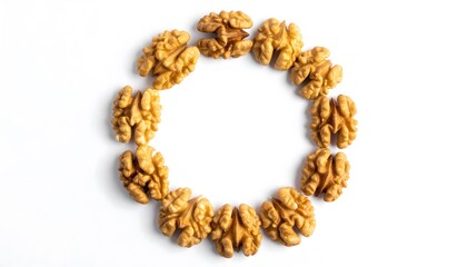 Obraz premium Circle of walnuts on a white background