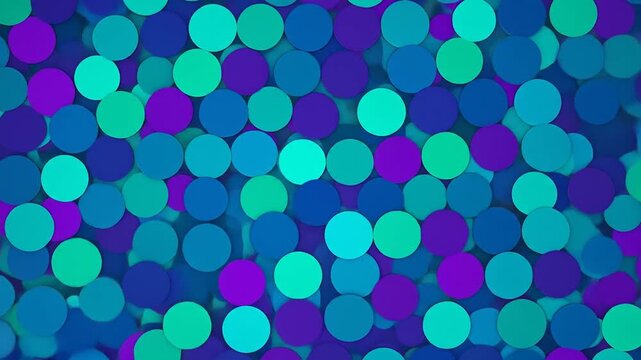 Abstract pattern of overlapping circles in vibrant teal, blue, and purple hues