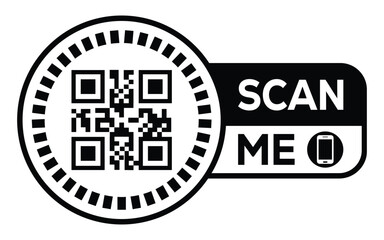 Minimalist black and white QR code label design with 