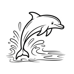 Line art dolphin leaping out of water splash