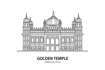 Golden Temple Amritsar Line Art – Sacred Sikh Temple Vector Illustration of India