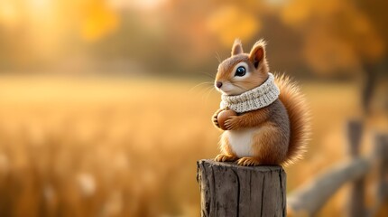 Autunno, scoiattolo che raccoglie noci e nocciole per l'inverno
