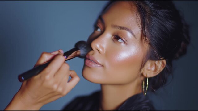 Natural makeup application process showcasing skin glow and beauty techniques