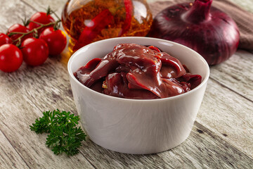 Raw chicken liver in the plate