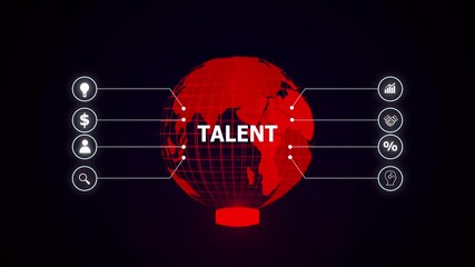 Global talent acquisition and human resources concept with interconnected data points. Digital globe represents global business and finance. Network and innovation drive growth and collaboration - Powered by Adobe