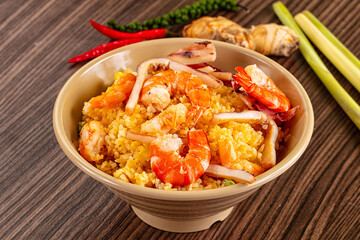 Asian fried rice with seafood