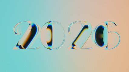 Transparent 2026 Typography with Abstract Gradient. 3d rendering illustration not AI