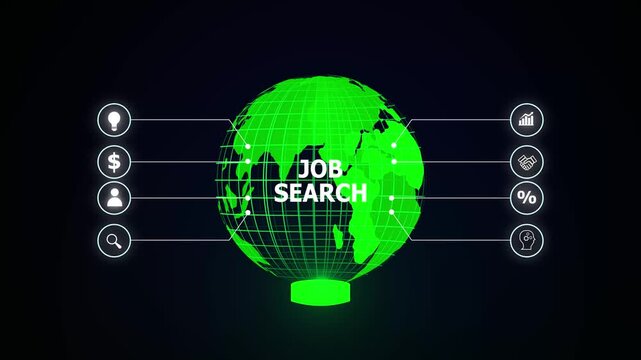 Global job search concept with digital earth and business icons representing career opportunities. Global job search connects talent and opportunity. Digital network supports business. - Powered by Adobe