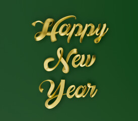 Festive Golden Happy New Year Typography on Green Backdrop. 3d rendering illustration not AI