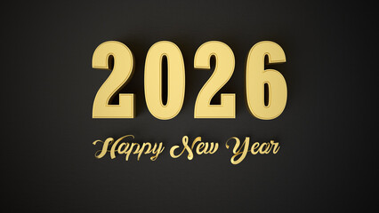Elegant New Year 2026 background with golden numbers on dark backdrop.  Holiday greetings, banners, posters, and seasonal advertising. 3d rendering illustration not AI