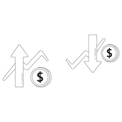 Creative design vector art of up and down arrow with dollar sign icon representing financial growth and decline