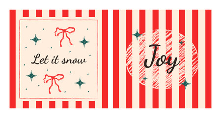 Retro Christmas cards with chalk texture. Vector template for banners, posts, and covers