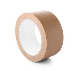 Roll of brown masking tape on white background