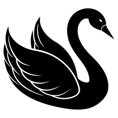 Obraz premium Swan Icon Vector – Generative AI & Linocut Silhouette Design