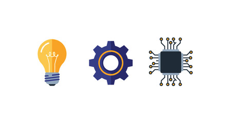 Bright idea with gear and microchip for innovation, technology, and engineering solutions for business and industry, a vector illustration