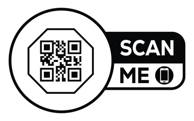 Minimalist black and white QR code label design with 