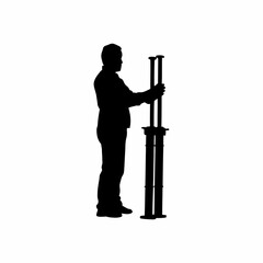 Silhouette of a structural engineer examining bridge pillars isolated on white background