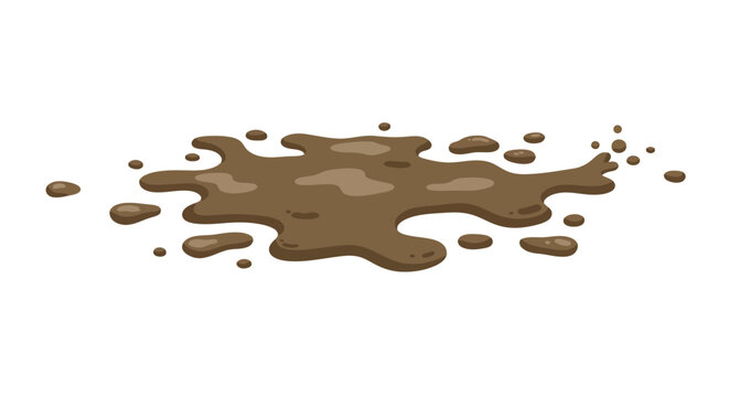 Cartoon Mud Puddle with Splatters and Glossy Highlights Illustration.